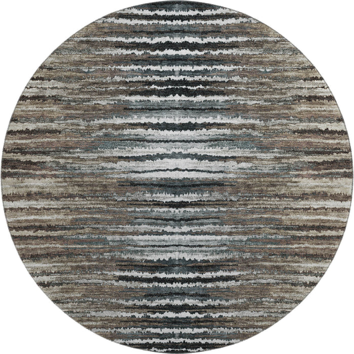 8' Striped Washable Round Rug With UV Protection (650977) - Brown / Gray / Ivory