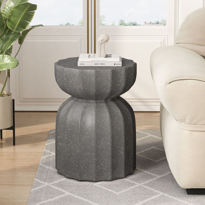 Set of two gray waterproof Giga outdoor and indoor coffee tables with sleek design and sturdy construction.