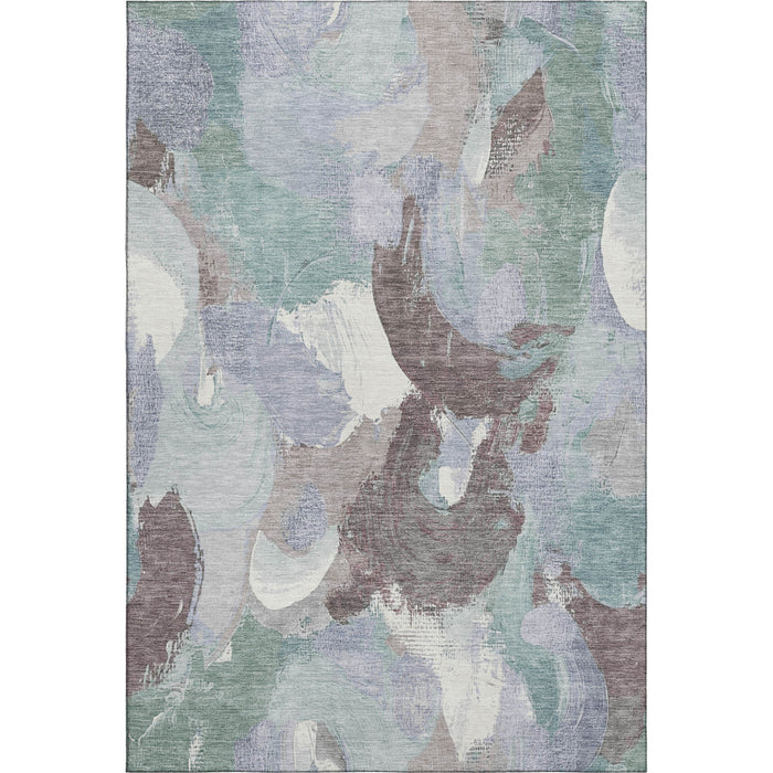 10' X 14' Abstract Washable Area Rug With UV Protection (709600) - Pale Aqua / Brown / Ivory