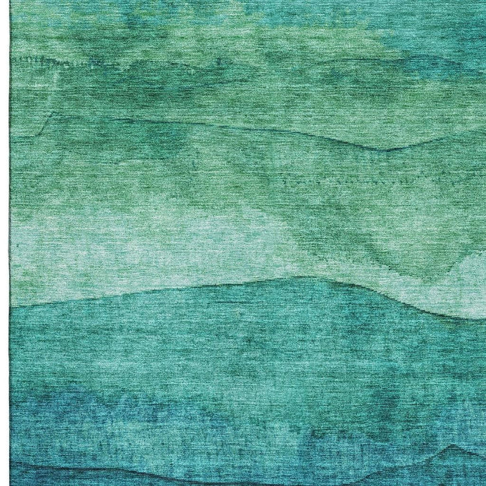 10' X 14' Striped Washable Area Rug With UV Protection (697596) - Teal / Green