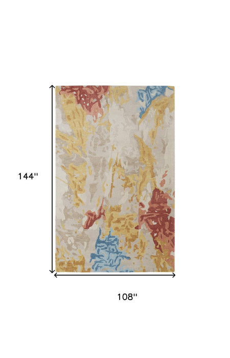 9' x 12' Wool Abstract Tufted Handmade Stain Resistant Area Rug - Ivory Yellow And Blue