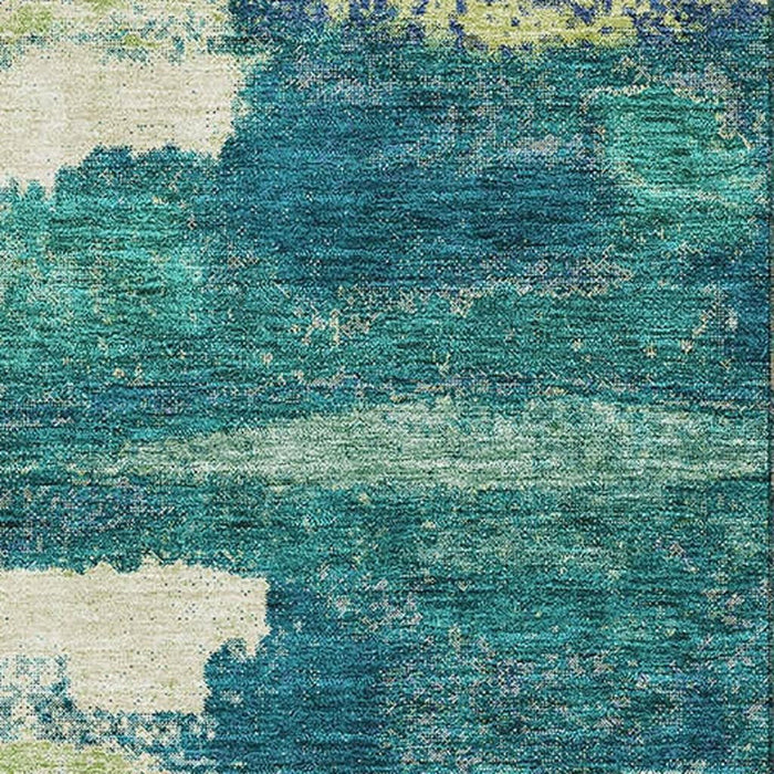 10' X 14' Abstract Washable Area Rug With UV Protection (675000) - Emerald / Ivory / Teal