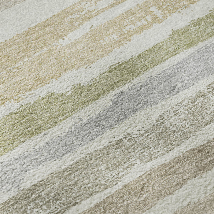 10' X 14' Striped Washable Area Rug With UV Protection (680025) - Ivory / Beige / Taupe