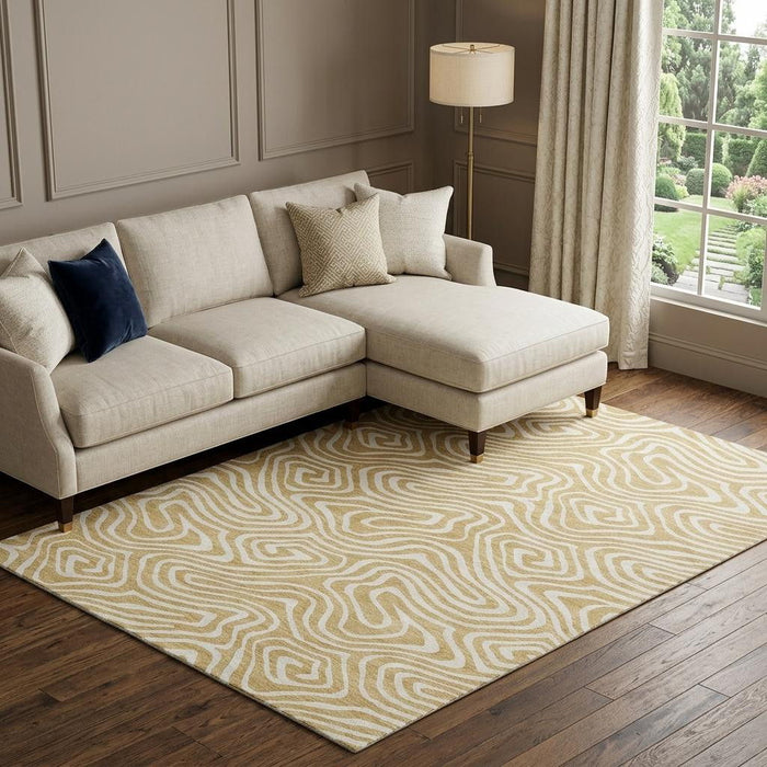 10' X 14' Abstract Washable Area Rug With UV Protection (680085) - Gold / Ivory