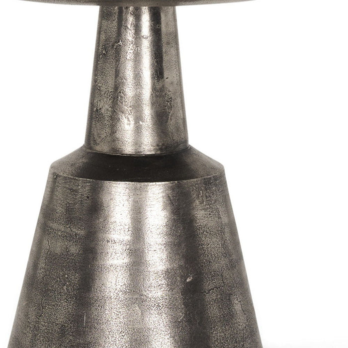 Distressed Iron Round Pedestal End Table - Silver