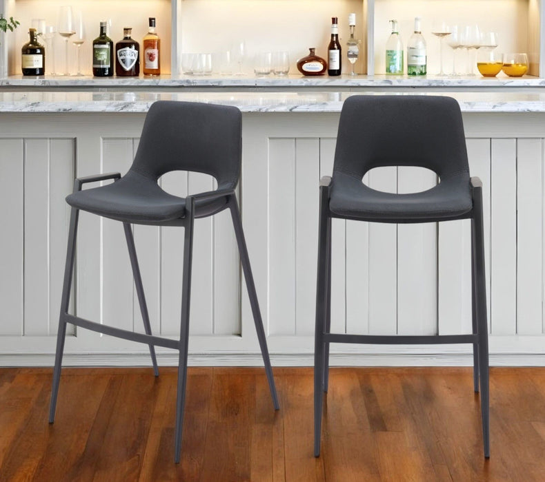 30" Modern Faux Leather And Steel Low Back Bar Height Bar Chairs (Set of 2) - Black