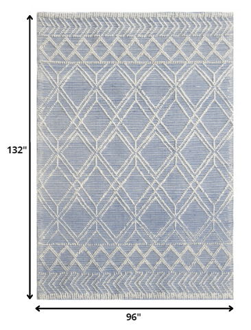 8' x 11' Geometric Handmade Area Rug - Blue And Ivory