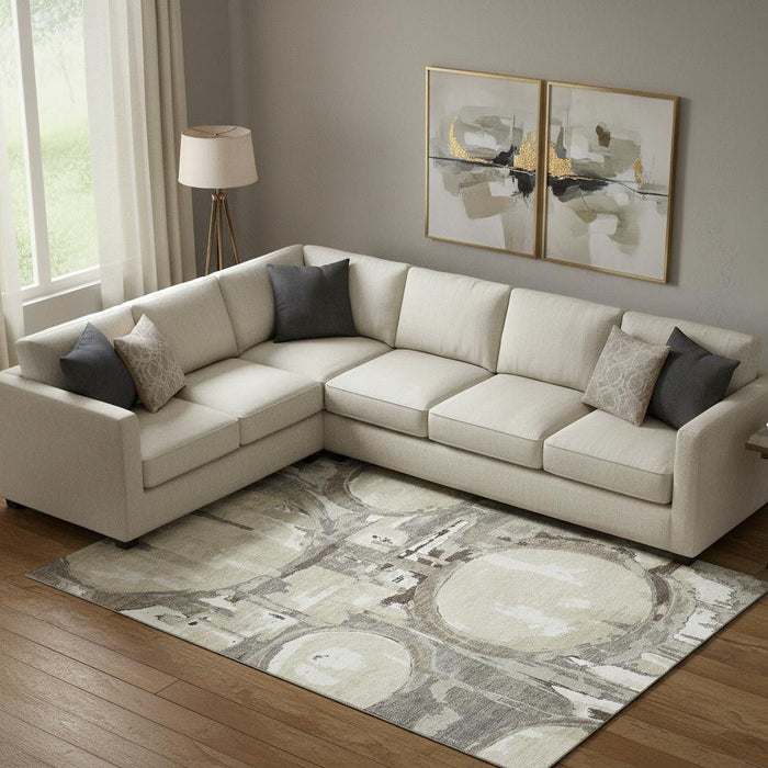 10' X 14' Geometric Washable Area Rug With UV Protection (667873) - Tan / Beige / Gray