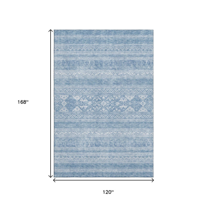 10' X 14' Southwestern Washable Area Rug With UV Protection (657449) - Sky Blue / Ivory
