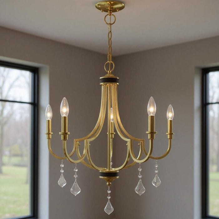 27" Five Light Dimmable Chandelier With Shades - Brass