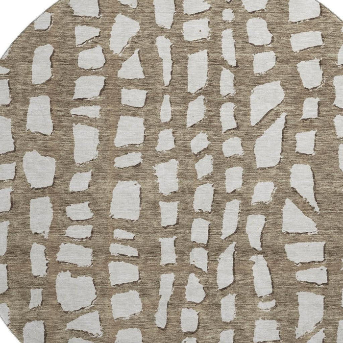 8' Cobblestone Washable Round Rug With UV Protection - Brown And Ivory