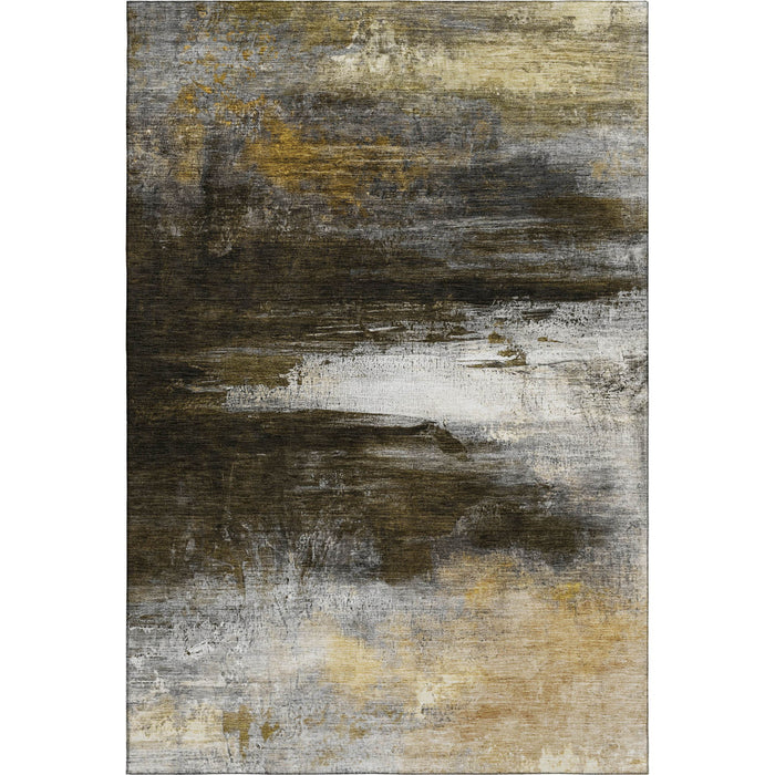 10' X 14' Abstract Washable Area Rug With UV Protection (714679) - Chocolate / Gold