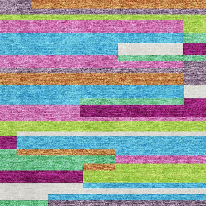 10' X 14' Striped Washable Area Rug With UV Protection (675792) - Lavender / Orange / Lime Green