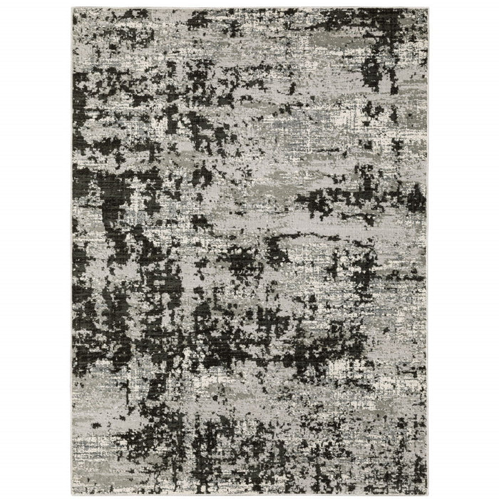 10' x 13' Abstract Power Loom Stain Resistant Area Rug - Gray Charcoal Black And Ivory