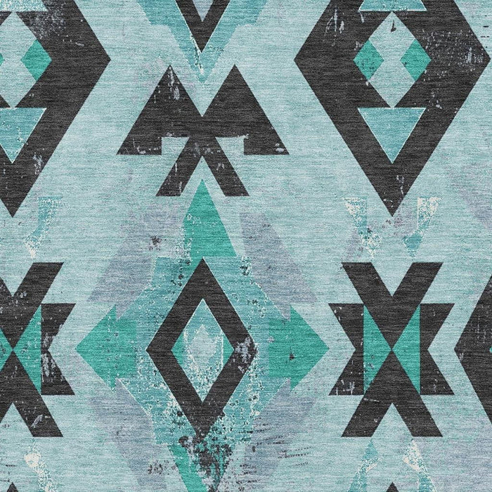 10' X 14' Southwestern Washable Area Rug With UV Protection (706769) - Teal / Charcoal