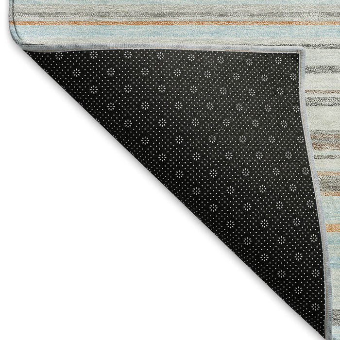 10' X 14' Striped Washable Area Rug With UV Protection (677333) - Sky Blue / Gray / Ivory