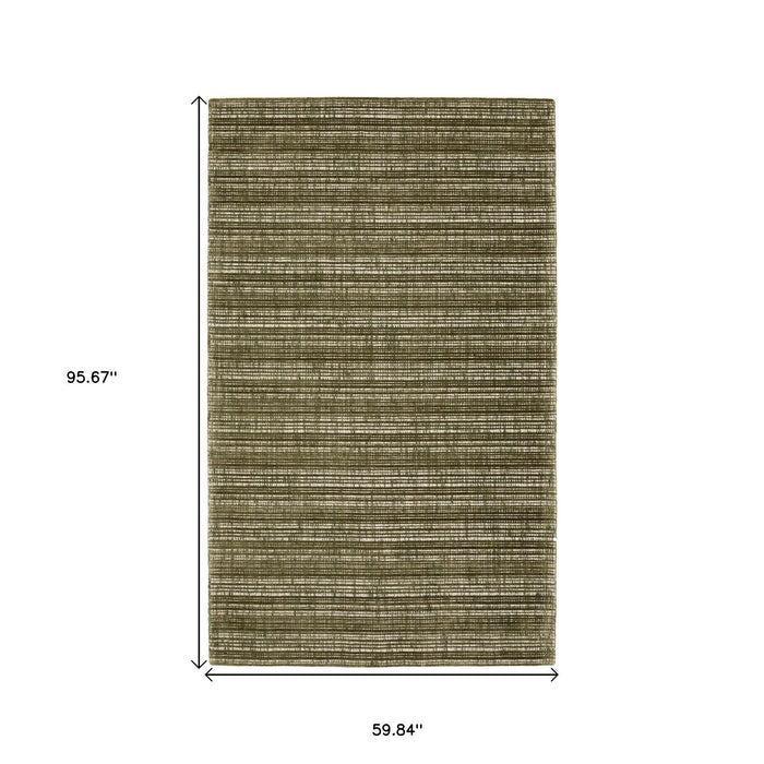 5' X 8' Striped Hand Tufted Area Rug - Green And Ivory