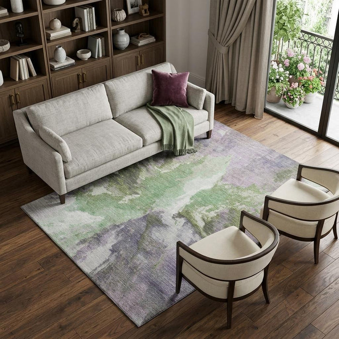 10' X 14' Abstract Washable Area Rug With UV Protection (695444) - Green / Purple / Ivory