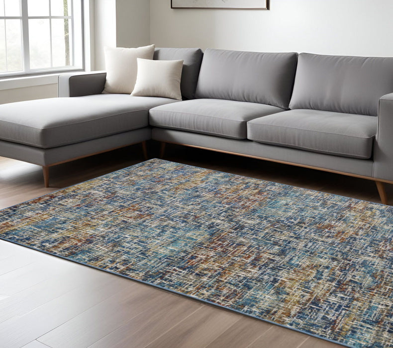 8' x 10' Abstract Power Loom Stain Resistant Area Rug - Blue Teal Gold Rust And Beige