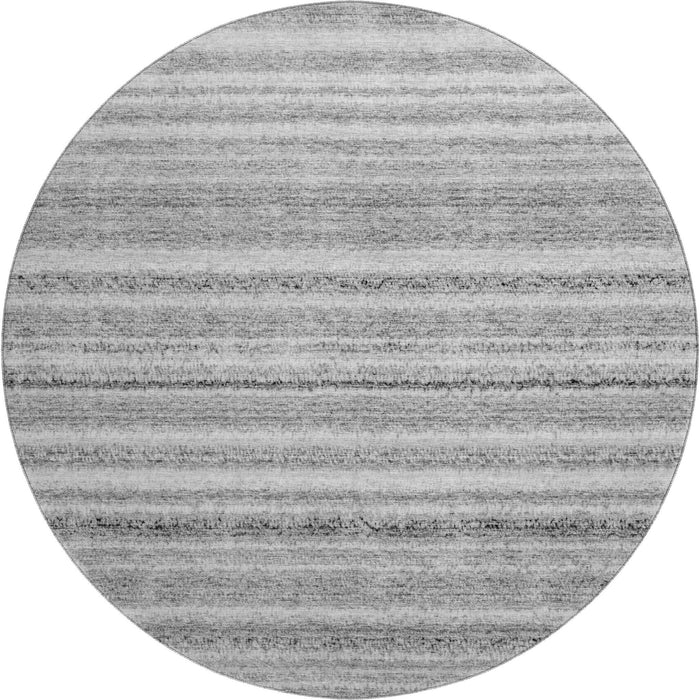 8' Striped Washable Round Rug With UV Protection (650803) - Gray / Silver