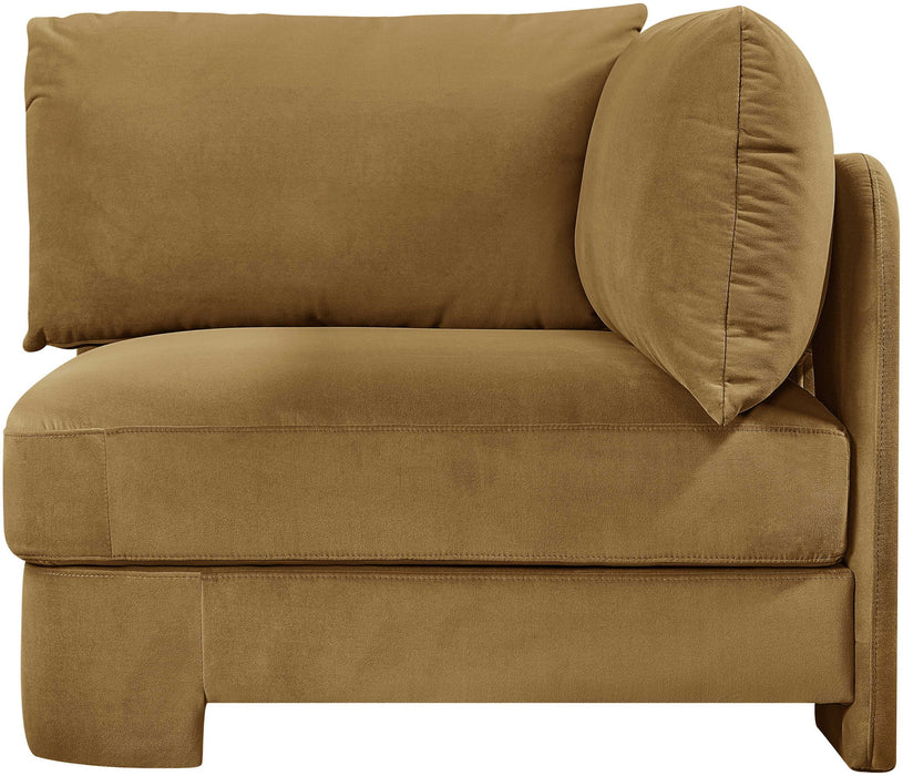 Velvet performance fabric upholstered corner chair by Meridian Furniture, stationary chair with plush cushioning and modern design.