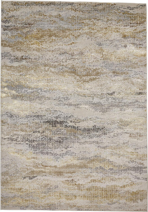 7' x 10' Abstract Stain Resistant Area Rug - Gold Gray And Ivory