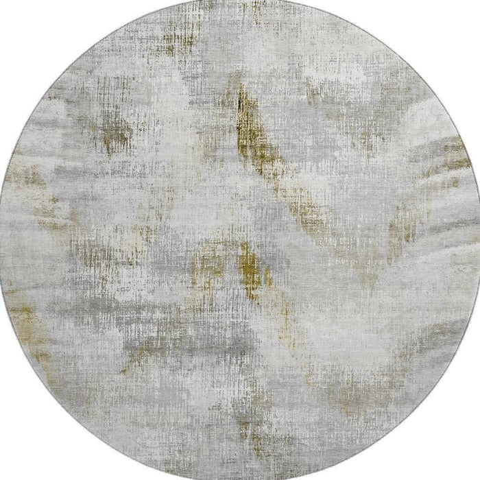 8' Abstract Washable Round Rug With UV Protection - Taupe / Brown