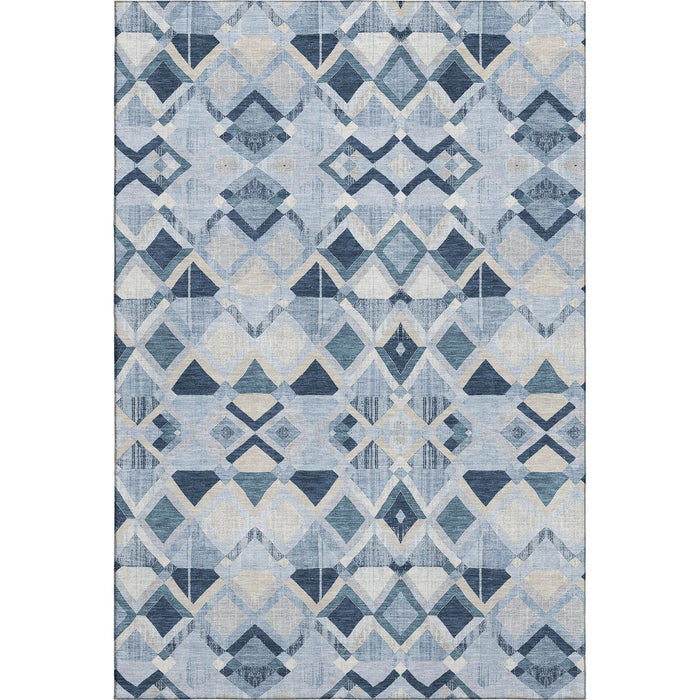 10' X 14' Geometric Washable Area Rug With UV Protection (692916) - Sky Blue / Ivory / Gray