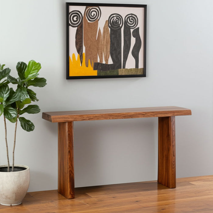 60" Solid Wood Double Pedestal Live Edge Console Table - Brown