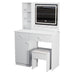 Giga white fashion vanity desk with mirror, adjustable lights, and two drawers, ideal for makeup and beauty routines.