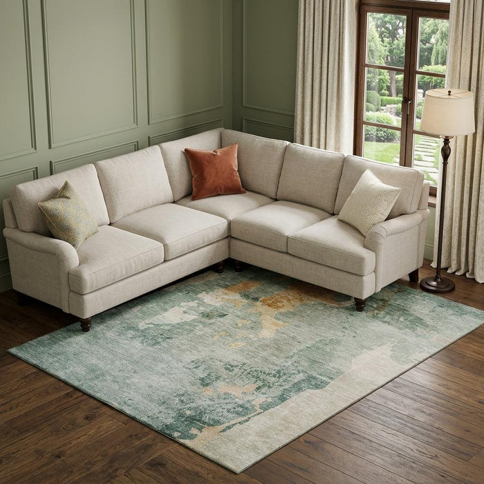 10' X 14' Abstract Washable Area Rug With UV Protection (687077) - Aqua / Wheat