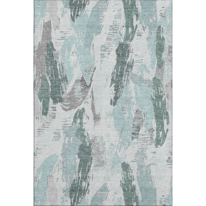 10' X 14' Abstract Washable Area Rug With UV Protection (694670) - Teal / Ivory / Gray