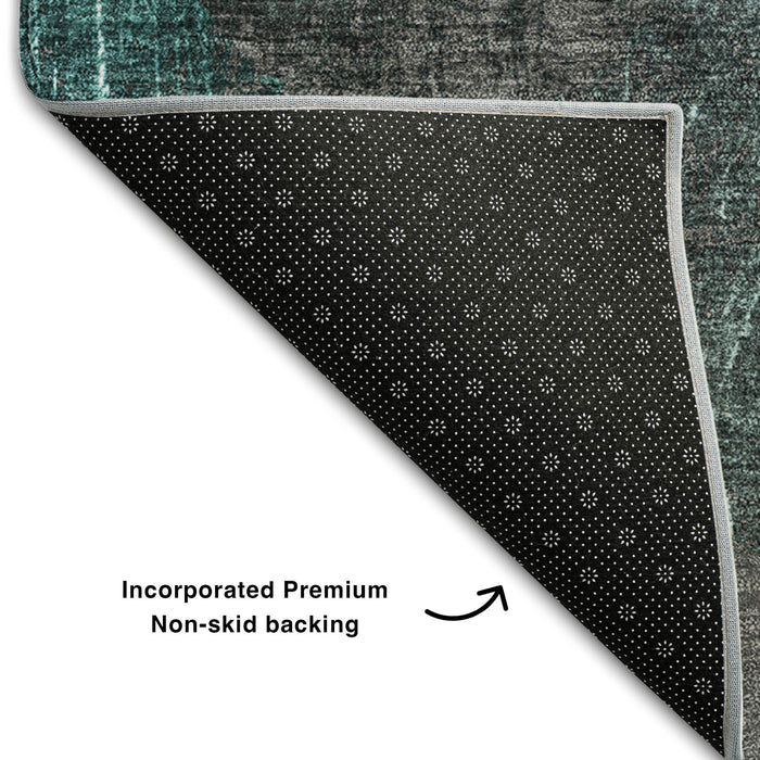 9' X 12' Abstract Washable Area Rug With UV Protection (648915) - Teal / Gray