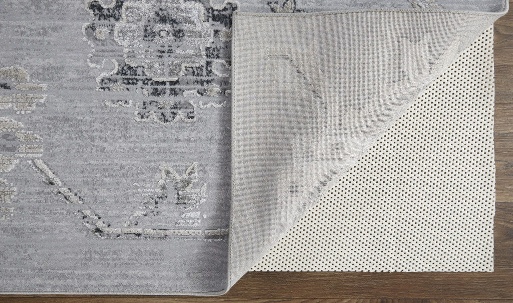 10' x 13' Floral Power Loom Distressed Area Rug - Silver And Black