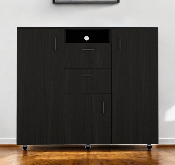 Three Door Closet With Two Drawers - Black