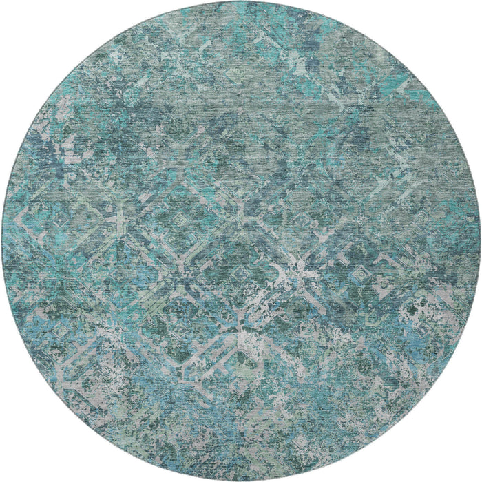 8' Diamond Washable Round Rug With UV Protection - Sage