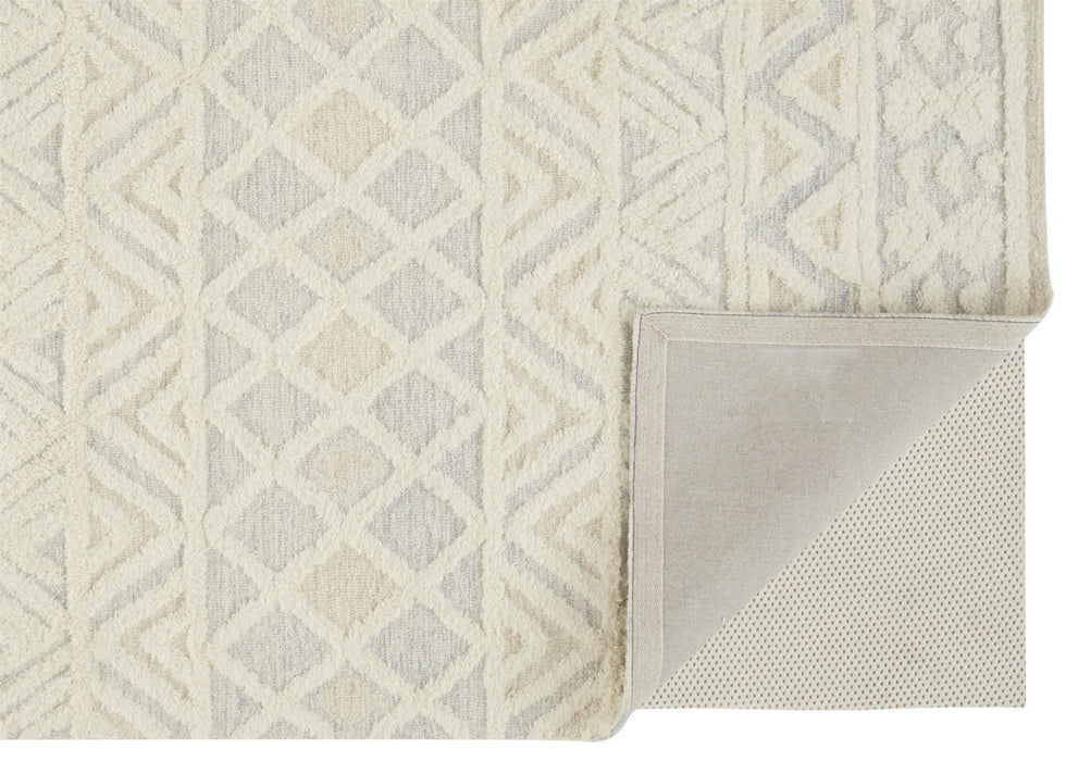 12' x 15' Wool Geometric Tufted Handmade Area Rug - Ivory Blue And Tan