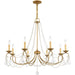 HomeRoots 28-inch eight-light dimmable chandelier with shades in antiqued gold finish, showcasing elegant lighting design.