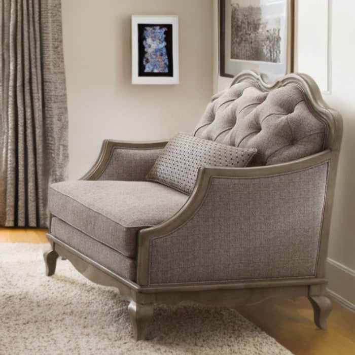 Fabric Tufted Chair And A Half And Toss Pillow - Beige And Taupe