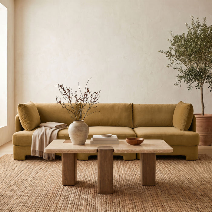 Meridian Furniture Hammond velvet performance fabric 3-piece sectional sofa with upholstered stationary sections.
