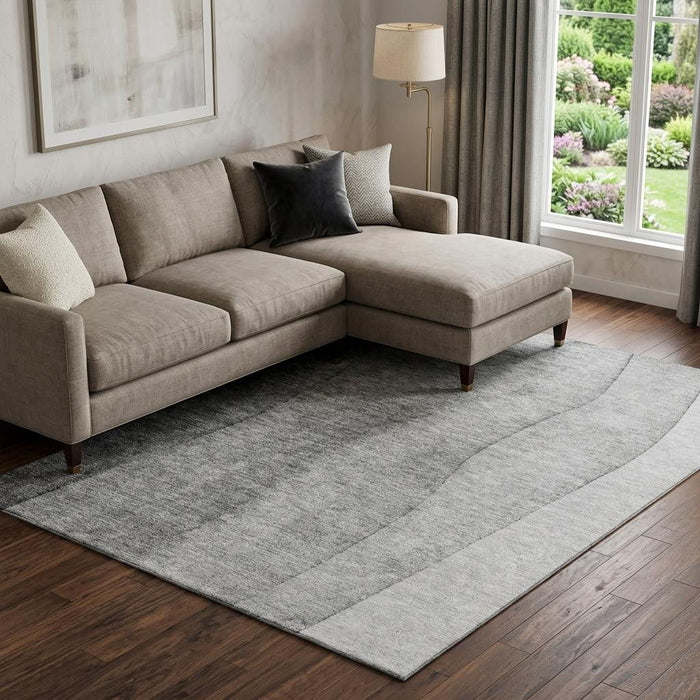 10' X 14' Ombre Washable Area Rug With UV Protection (656352) - Gray / Silver