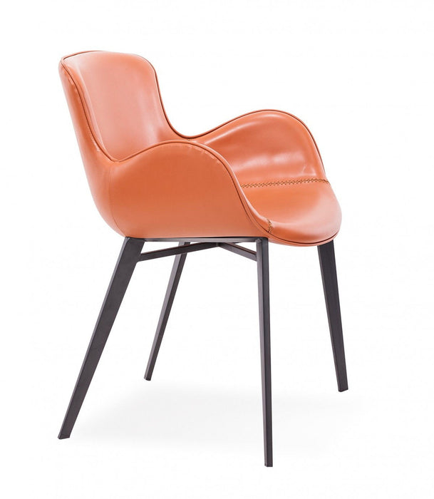 Upholstered Faux Leather Dining Arm Chair - Terra Cotta
