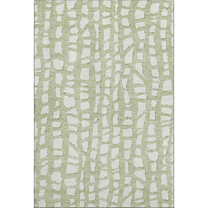 9' X 12' Cobblestone Washable Area Rug With UV Protection - Artichoke Green And Ivory