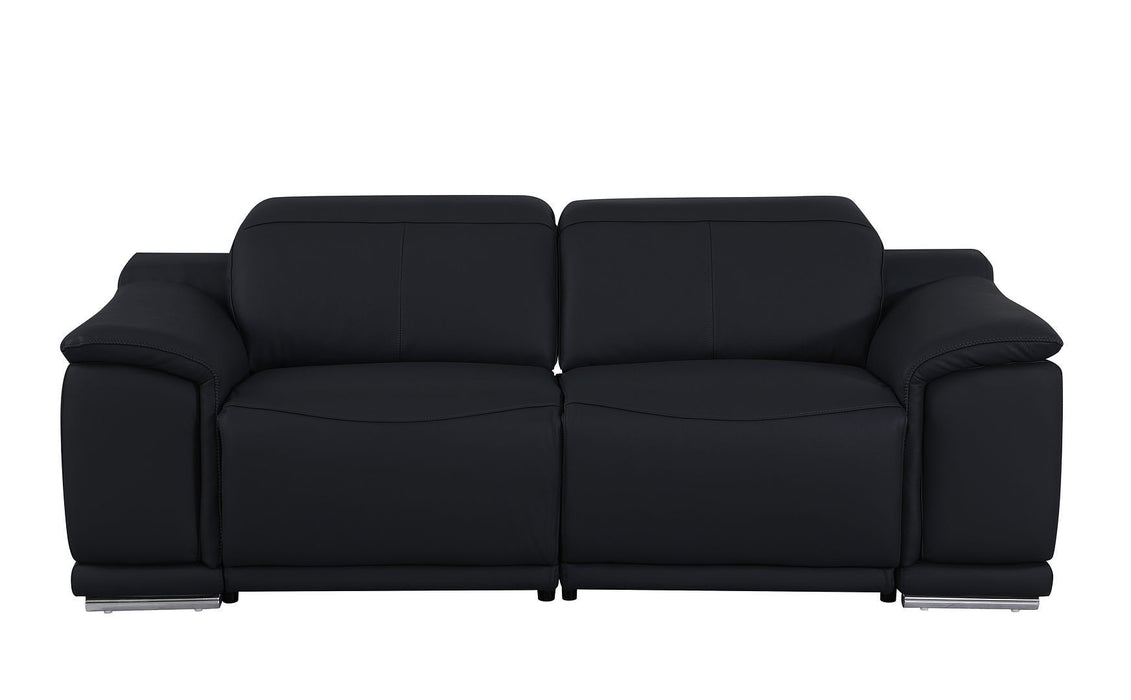 Italian Leather Power Reclining Loveseat (720514) - Black / Silver
