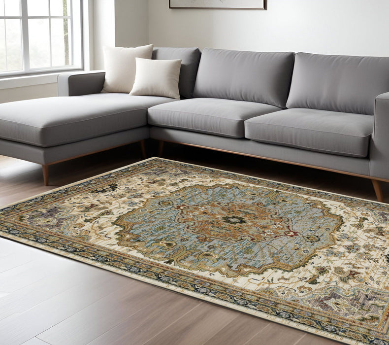 9' X 12' Oriental Area Rug - Ivory And Blue