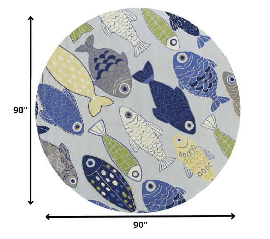 7' Round School Of Fish Indoor Area Rug - Light Blue