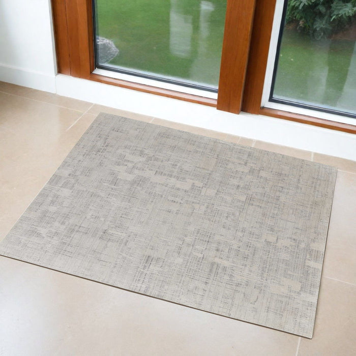 3' x 5' Abstract Hand Woven Worn Faded Wool Blend Area Rug - Ivory And Gray