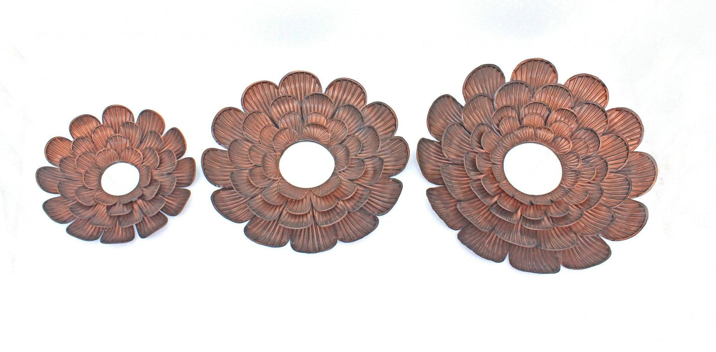 Copper Novelty Metal Framed Accent Mirror (Set of 3) - Bronze
