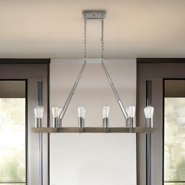 Kitchen Island Twelve Light Metal Dimmable Chandelier - Silver