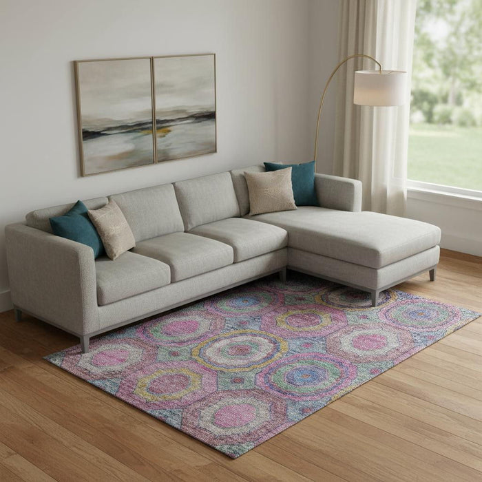 10' X 14' Geometric Washable Area Rug With UV Protection (716503) - Pink / Blue